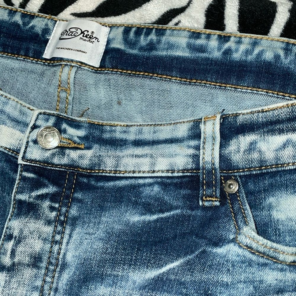 Mackeen market men’s striped neon green ripped skinny jeans Y2K acid wash size42 - Picture 6 of 14